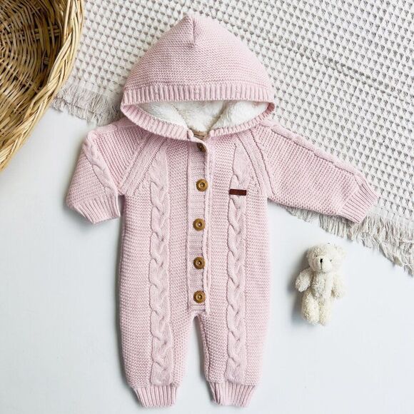 Baby Hooded Knit Jumpsuit Buttoned Outfit Jumper for Baby Girl Baby Boy,… - Picture 1 of 4